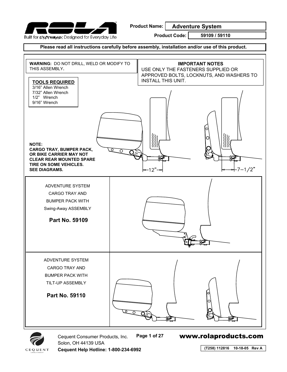 Draw-Tite 59110 ADVENTURE SYSTEM User Manual | 27 pages