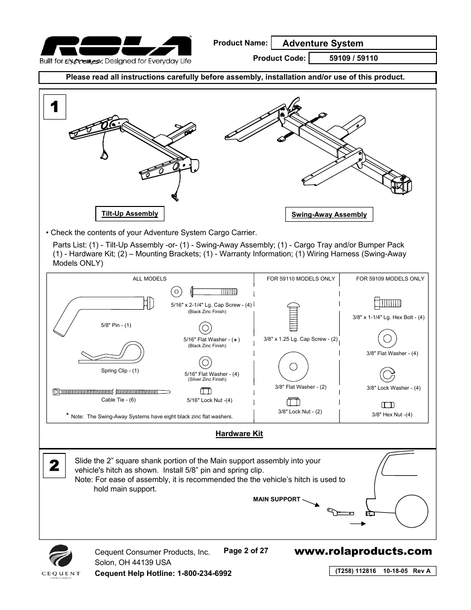 Adventure system | Draw-Tite 59109 ADVENTURE SYSTEM User Manual | Page 2 / 27