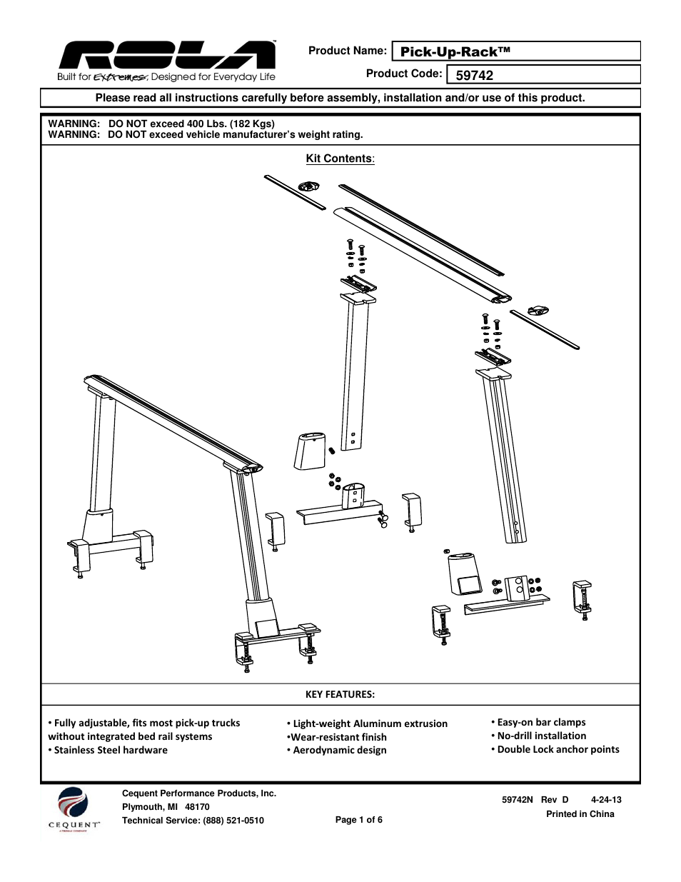 Draw-Tite 59742 TRUCK BED RACK User Manual | 18 pages