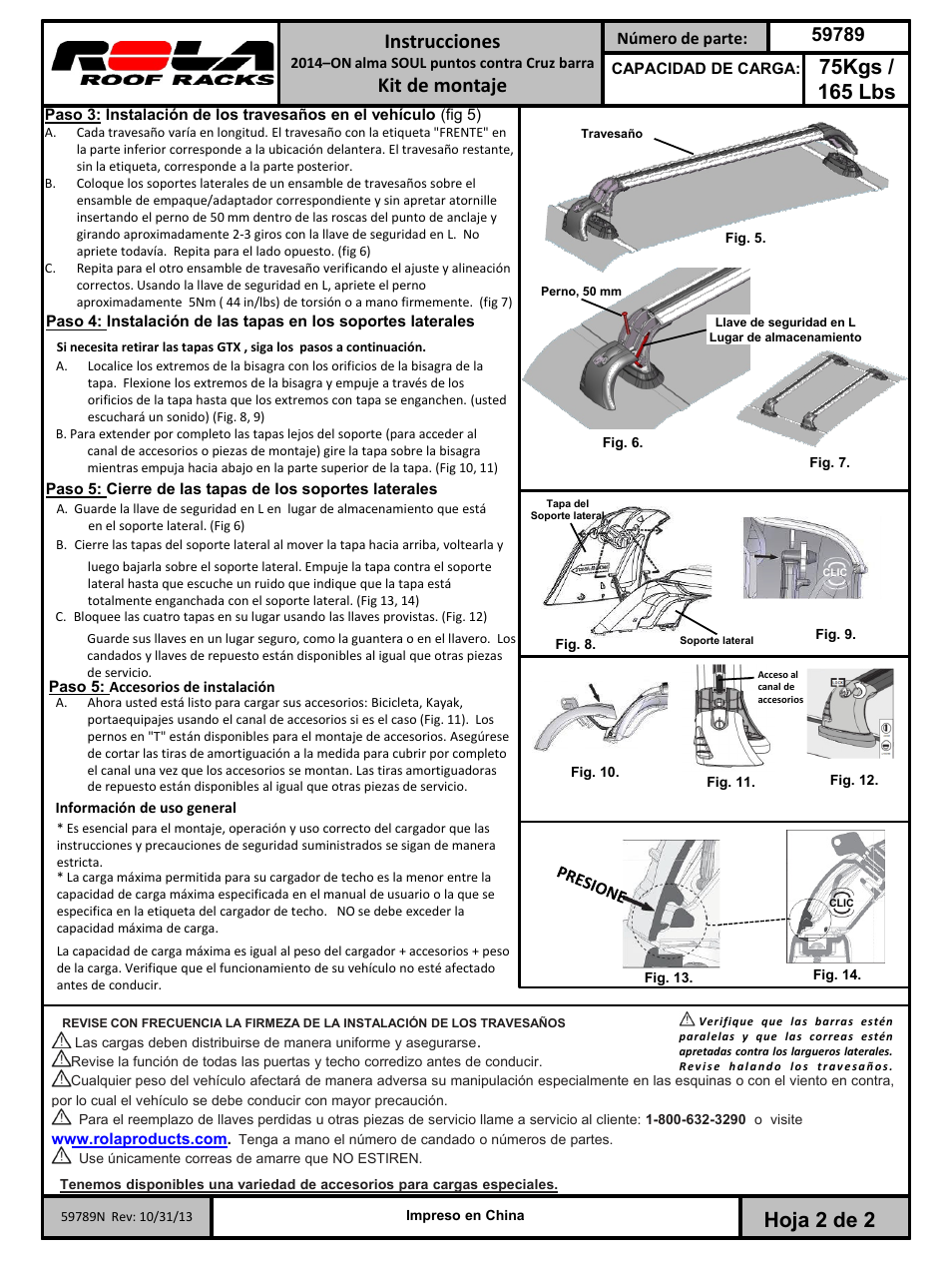 Slide number 4, Hoja 2 de 2, Kit de montaje | Draw-Tite 59789 ROOF RACK User Manual | Page 4 / 6