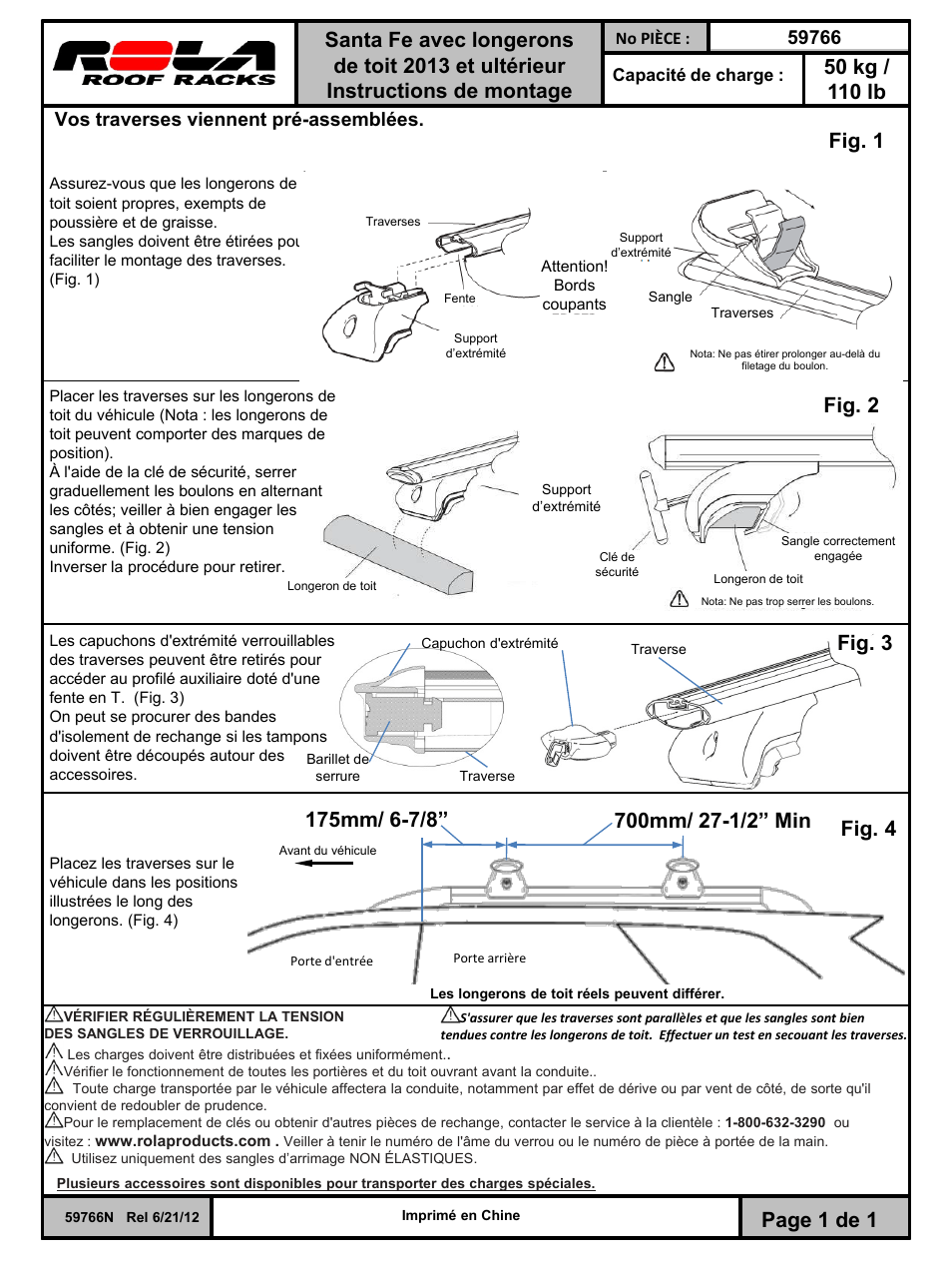 Slide number 3, Page 1 de 1, Fig. 4 | Vos traverses viennent pré-assemblées | Draw-Tite 59766 ROOF RACK User Manual | Page 3 / 3