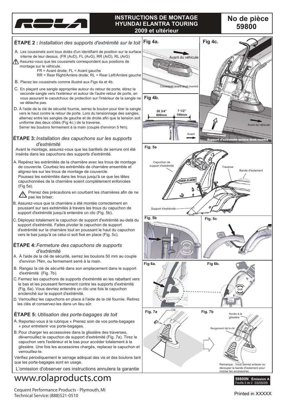 No de pièce, Hyundai elantra touring 2009 et ultérieur, Instructions de montage | Draw-Tite 59800 ROOF RACK User Manual | Page 4 / 6