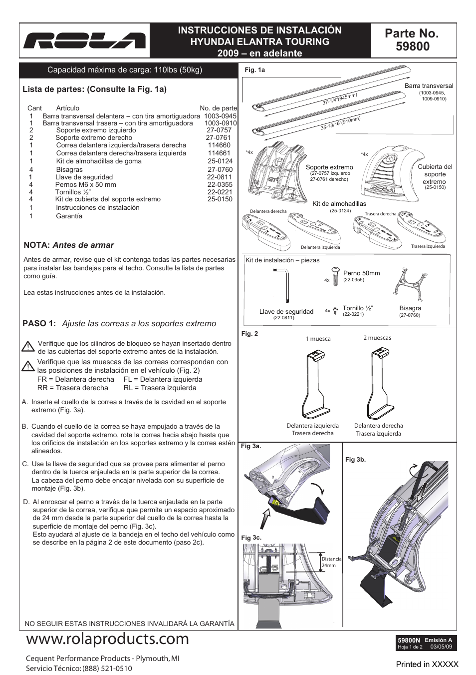 Parte no | Draw-Tite 59800 ROOF RACK User Manual | Page 5 / 6