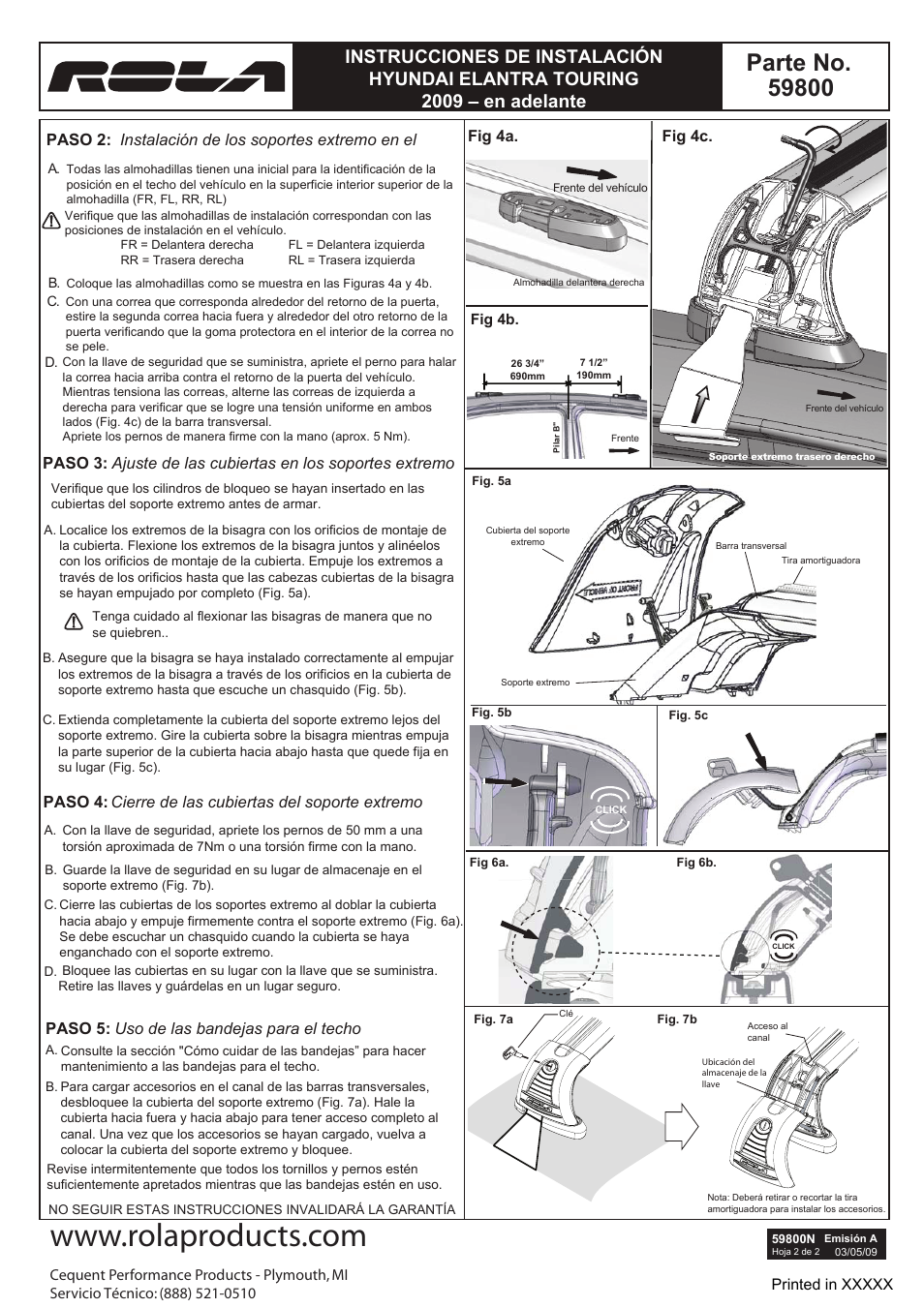 Parte no | Draw-Tite 59800 ROOF RACK User Manual | Page 6 / 6