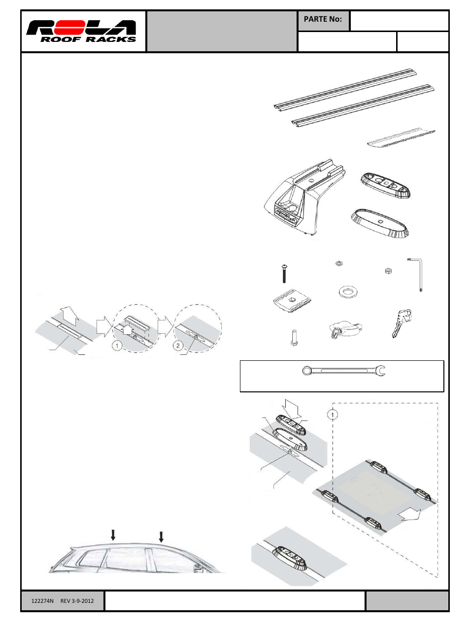 Slide number 3, Instrucciones de ajuste, Pg 1 de 2 | Lista de partes | Draw-Tite 59715 ROOF RACK User Manual | Page 3 / 6