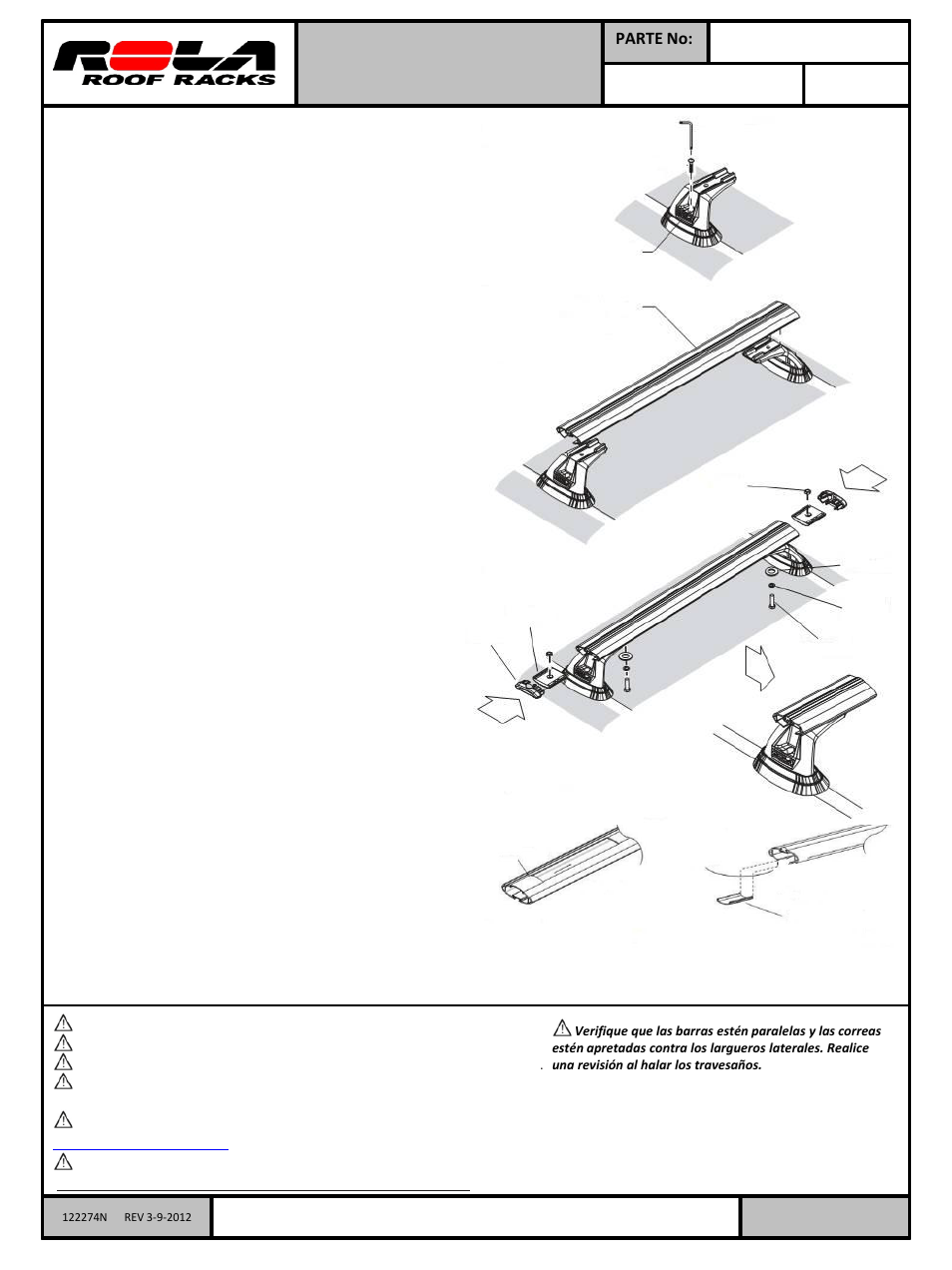 Slide number 4, Instrucciones de ajuste, Pg 2 de 2 | Draw-Tite 59715 ROOF RACK User Manual | Page 4 / 6