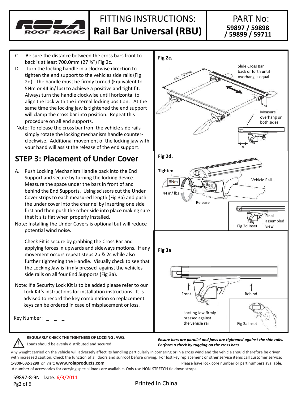 Slide number 2, Rail bar universal (rbu), Fitting instructions | Part no, Step 3: placement of under cover, Printed in china | Draw-Tite 59897 ROOF RACK User Manual | Page 2 / 6