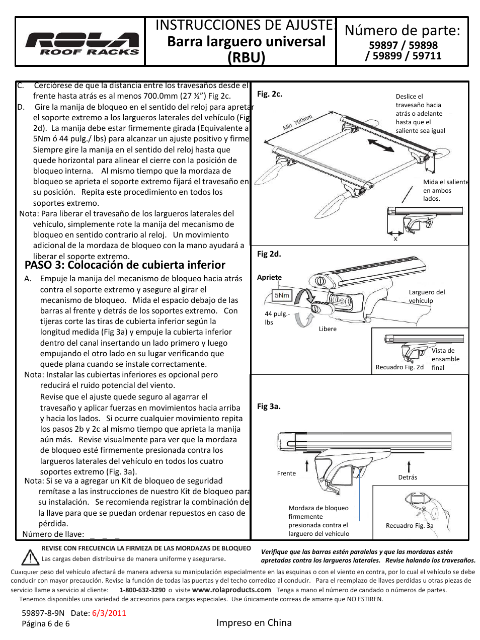 Slide number 6, Paso 3: colocación de cubierta inferior, Impreso en china | Draw-Tite 59897 ROOF RACK User Manual | Page 6 / 6