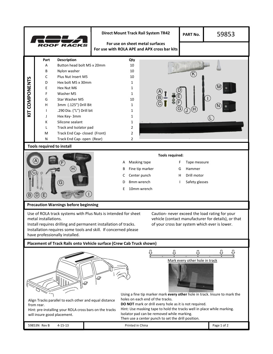 Draw-Tite 59853 ROOF RACK User Manual | 6 pages