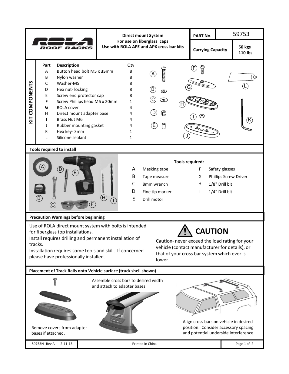 Draw-Tite 59753 ROOF RACK User Manual | 6 pages