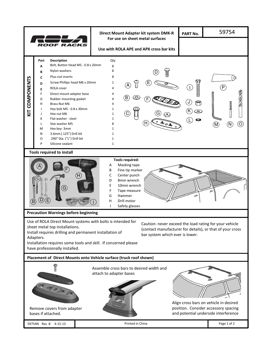 Draw-Tite 59754 ROOF RACK User Manual | 6 pages