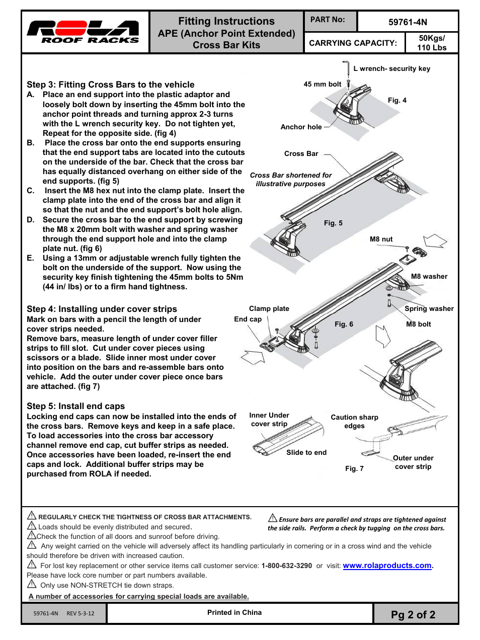 Slide number 2, Fitting instructions, Pg 2 of 2 | Ape (anchor point extended) cross bar kits | Draw-Tite 59761 ROOF RACK User Manual | Page 2 / 6