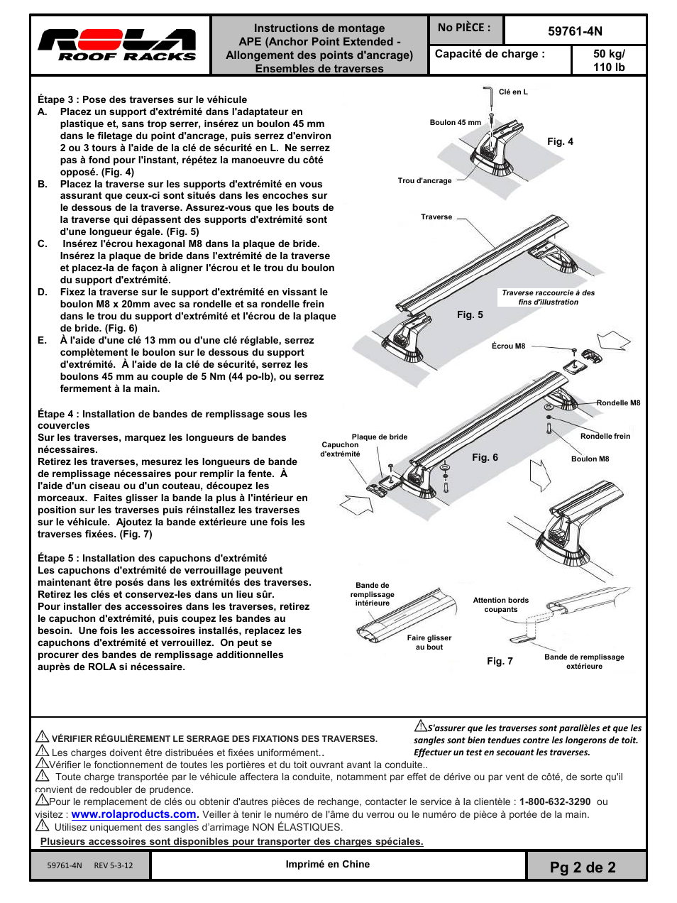 Slide number 6, Pg 2 de 2, No pièce | Draw-Tite 59761 ROOF RACK User Manual | Page 6 / 6