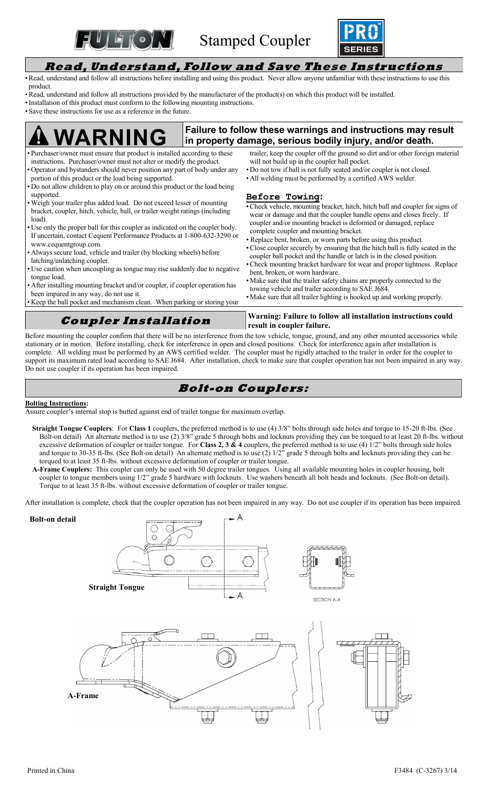 Draw-Tite 11300 0317 STRAIGHT COUPLERS User Manual | 6 pages