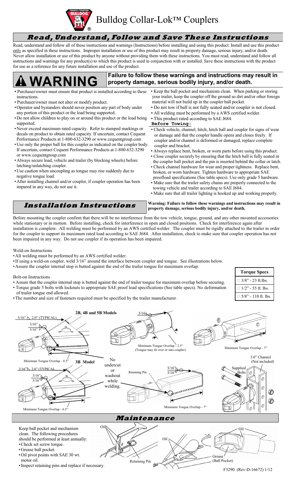 Draw-Tite 028463 COLLAR-LOK A-FRAME COUPLER User Manual | 6 pages