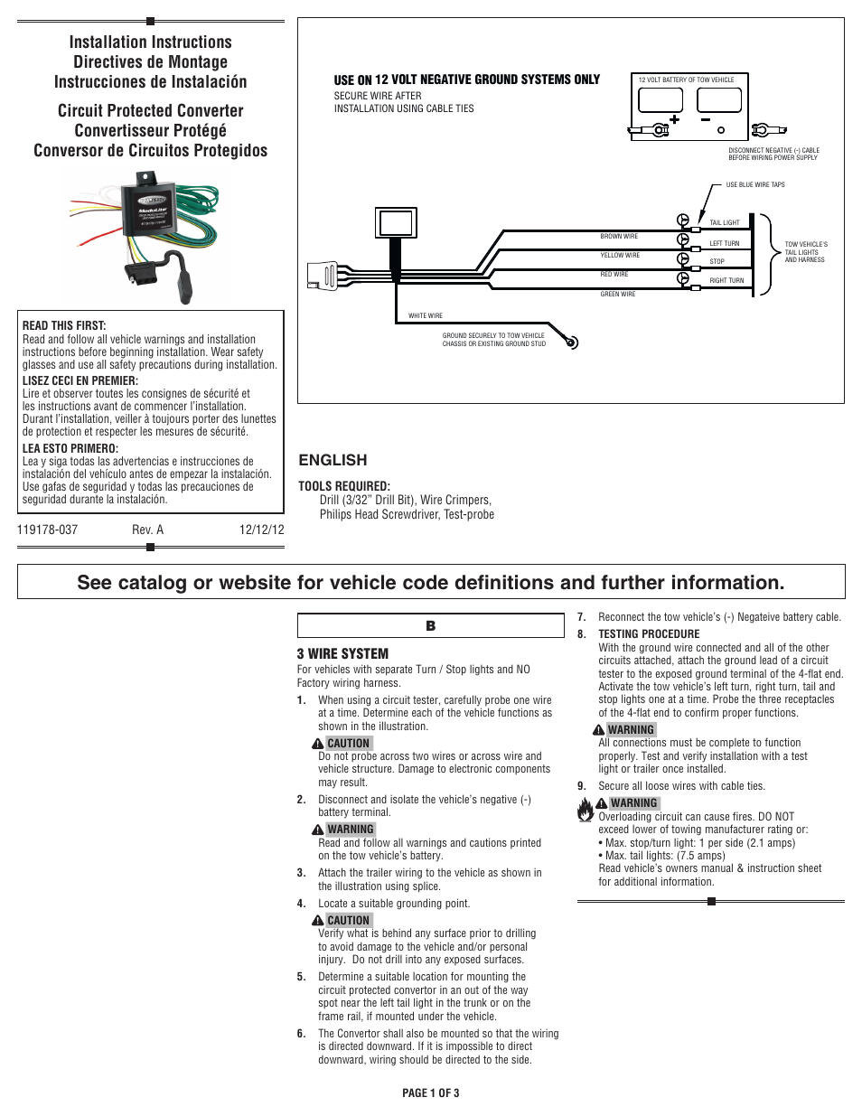 Draw-Tite 119178 TAILLIGHT CONVERTER User Manual | 3 pages
