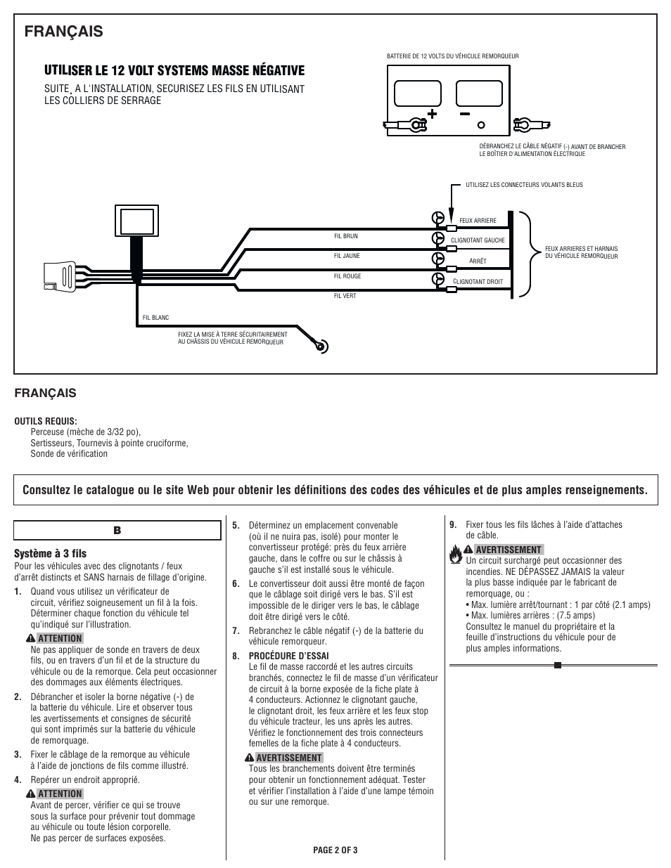 Utiliser le 12 volt systems masse négative, Français | Draw-Tite 119178 TAILLIGHT CONVERTER User Manual | Page 2 / 3