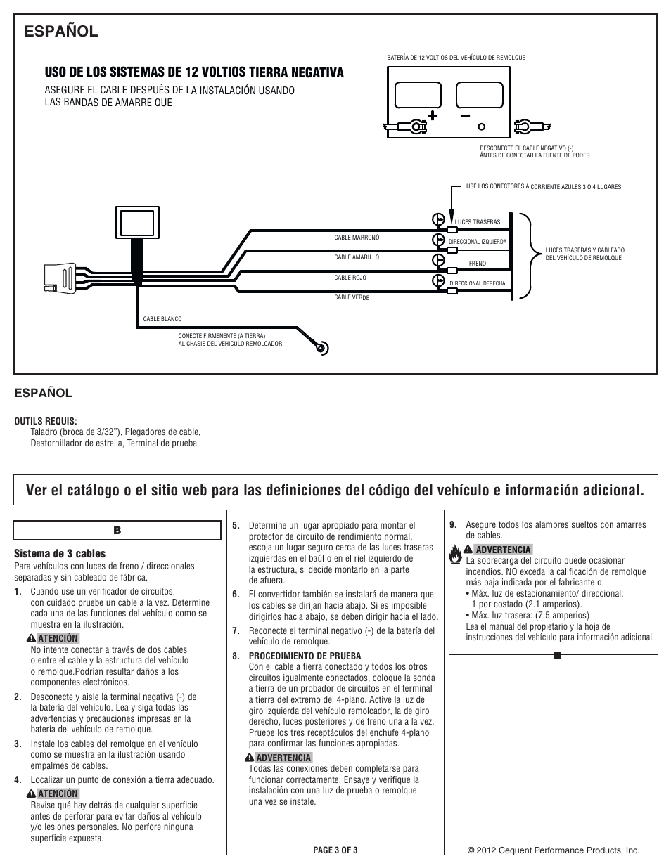 Uso de los sistemas de 12 voltios tierra negativa, Español | Draw-Tite 119178 TAILLIGHT CONVERTER User Manual | Page 3 / 3