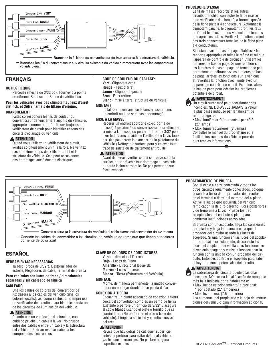 Español, Français | Draw-Tite 119130 TAILLIGHT CONVERTER User Manual | Page 2 / 2