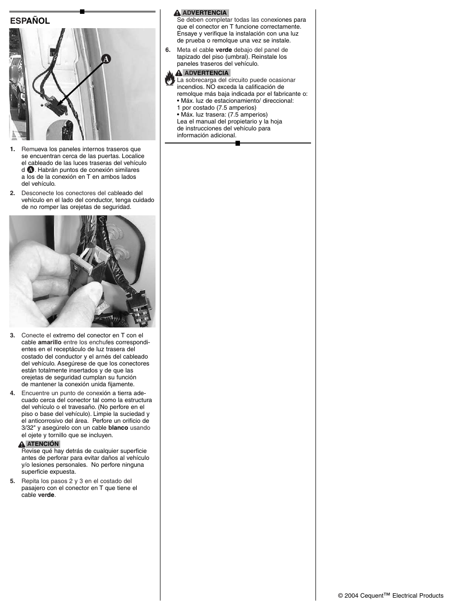 Esp añol | Draw-Tite 118392 T-ONE CONNECTOR User Manual | Page 2 / 2