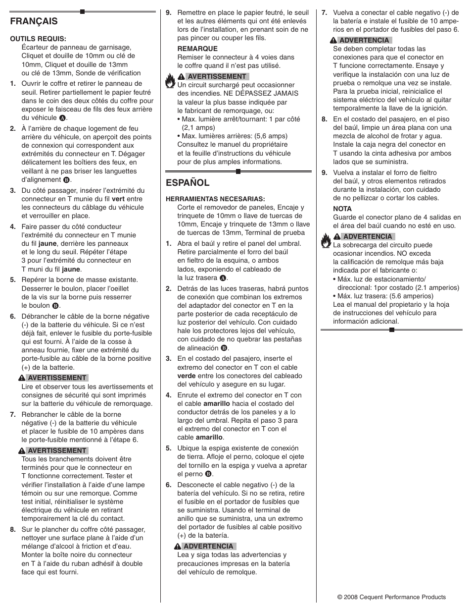Español, Français | Draw-Tite 118466 T-ONE CONNECTOR User Manual | Page 2 / 2