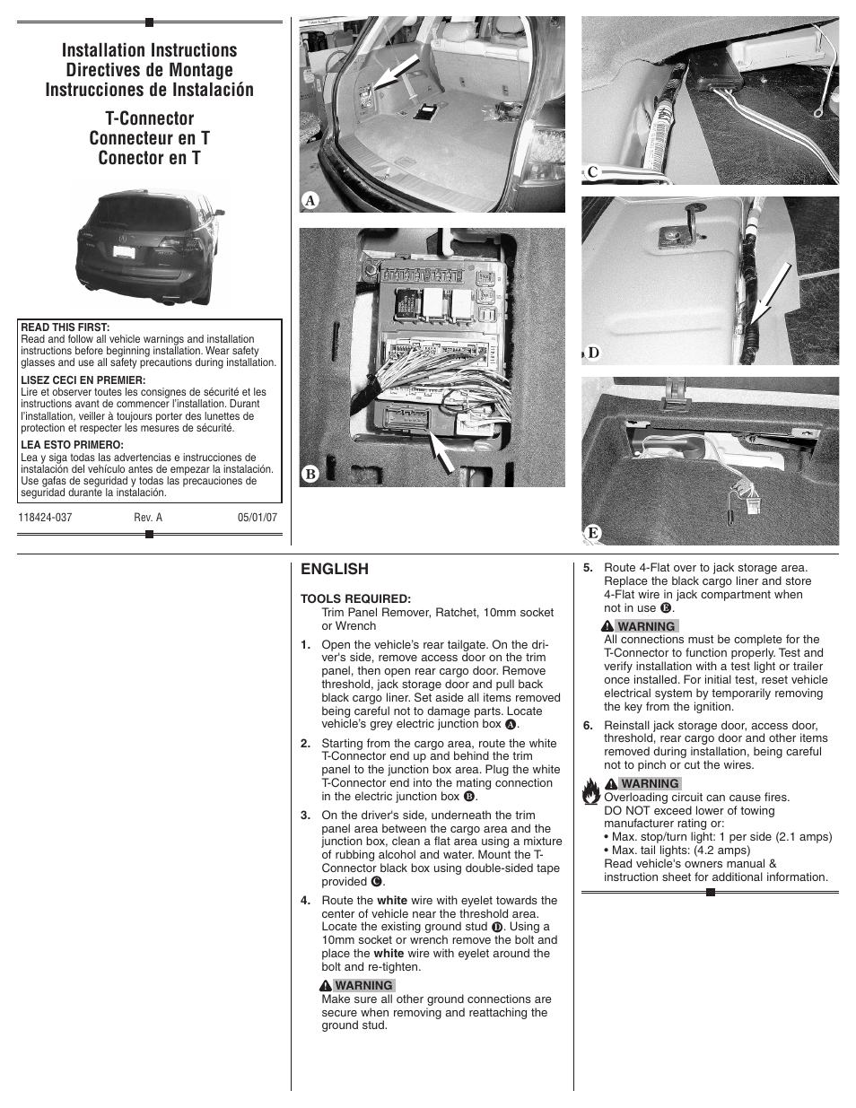 Draw-Tite 118424 T-ONE CONNECTOR User Manual | 2 pages