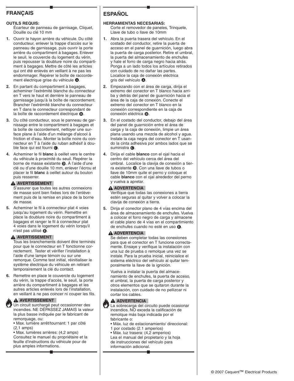 Español, Français | Draw-Tite 118424 T-ONE CONNECTOR User Manual | Page 2 / 2