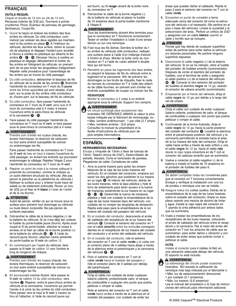 Esp añol, Français | Draw-Tite 118402 T-ONE CONNECTOR User Manual | Page 2 / 2