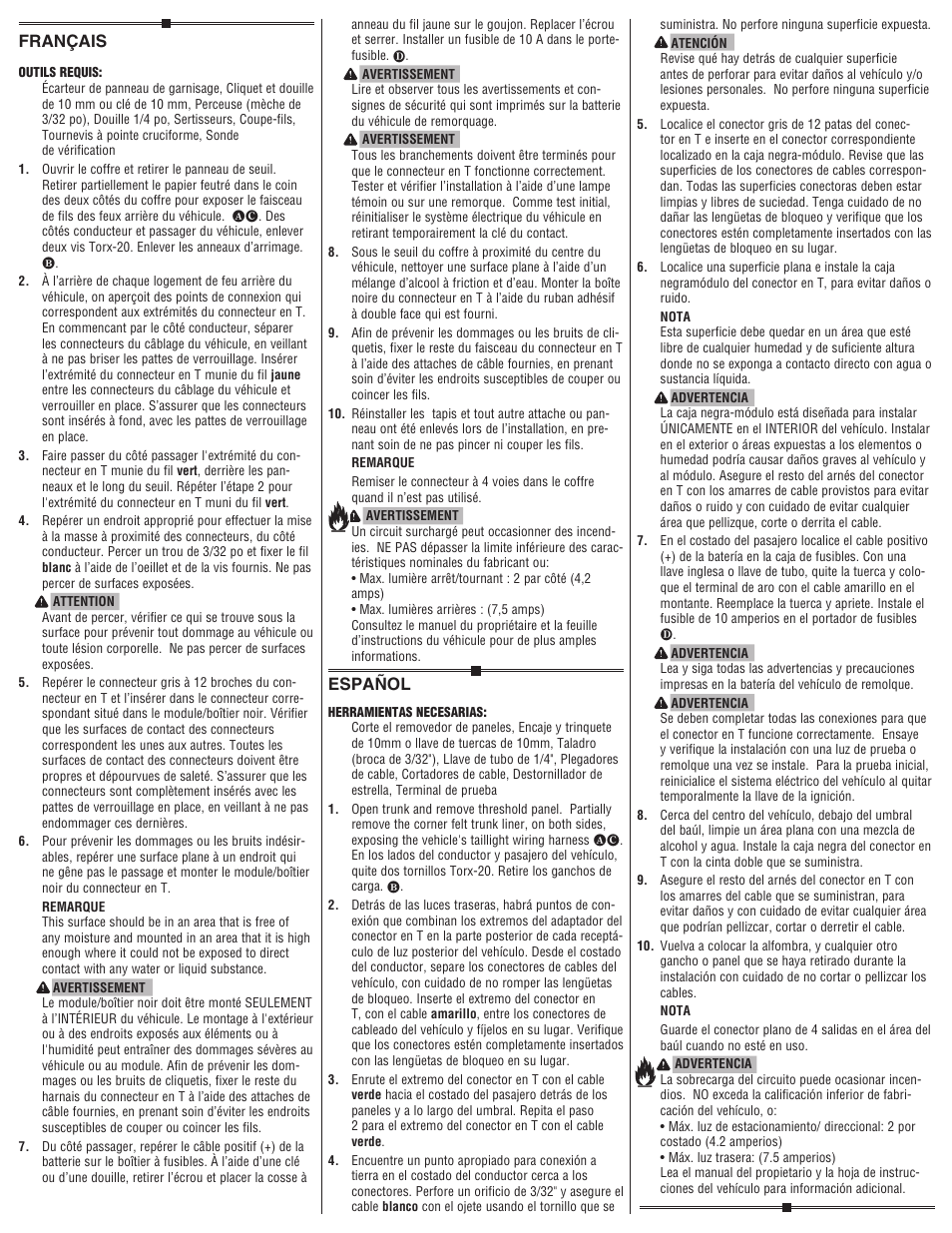 Español, Français | Draw-Tite 118560 T-ONE CONNECTOR User Manual | Page 2 / 2