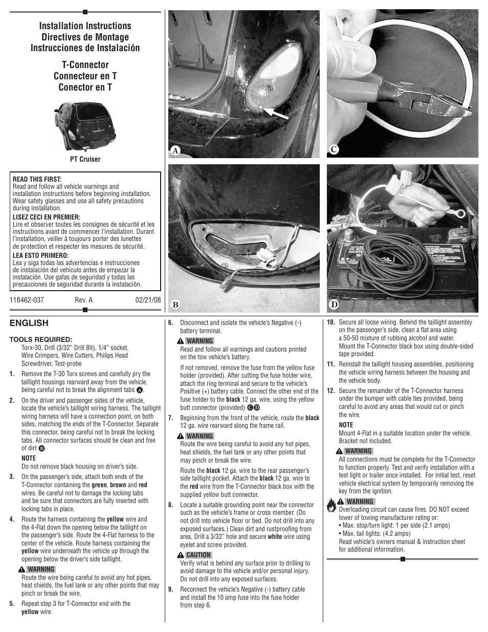 Draw-Tite 118462 T-ONE CONNECTOR User Manual | 2 pages