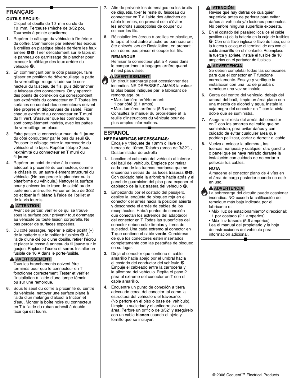 Esp añol, Français | Draw-Tite 118406 T-ONE CONNECTOR User Manual | Page 2 / 2