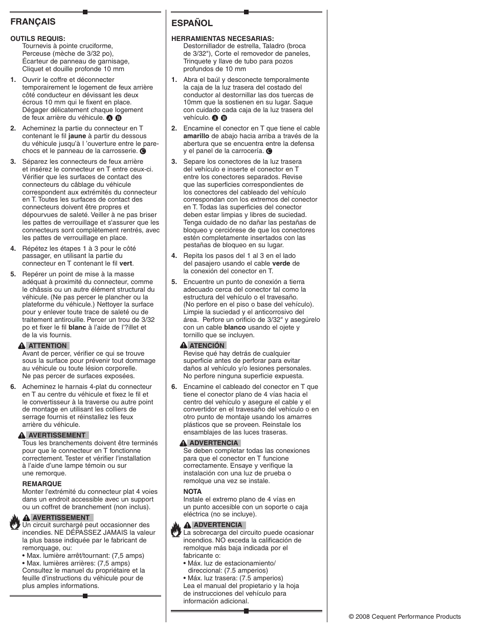 Español, Français | Draw-Tite 118457 T-ONE CONNECTOR User Manual | Page 2 / 2