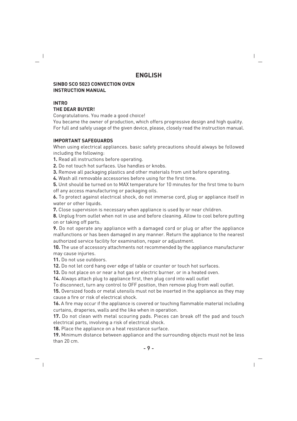 SINBO SCO 5023 User Manual | Page 10 / 60