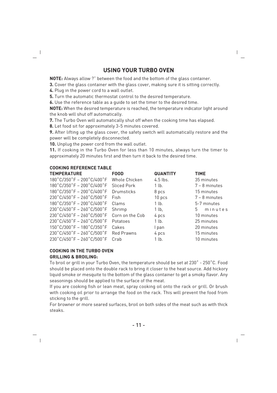 Using your turbo oven | SINBO SCO 5023 User Manual | Page 12 / 60