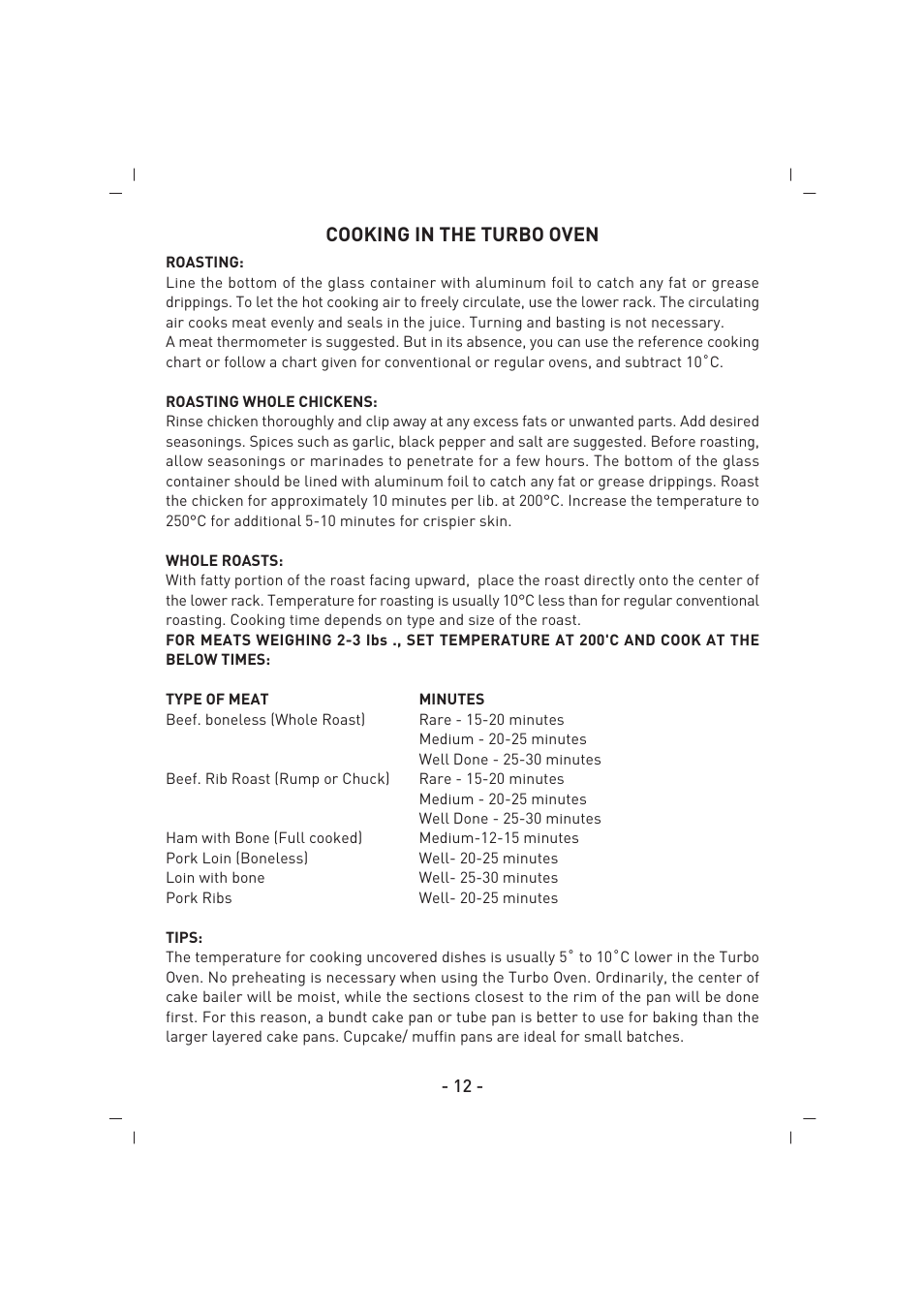 Cooking in the turbo oven | SINBO SCO 5023 User Manual | Page 13 / 60