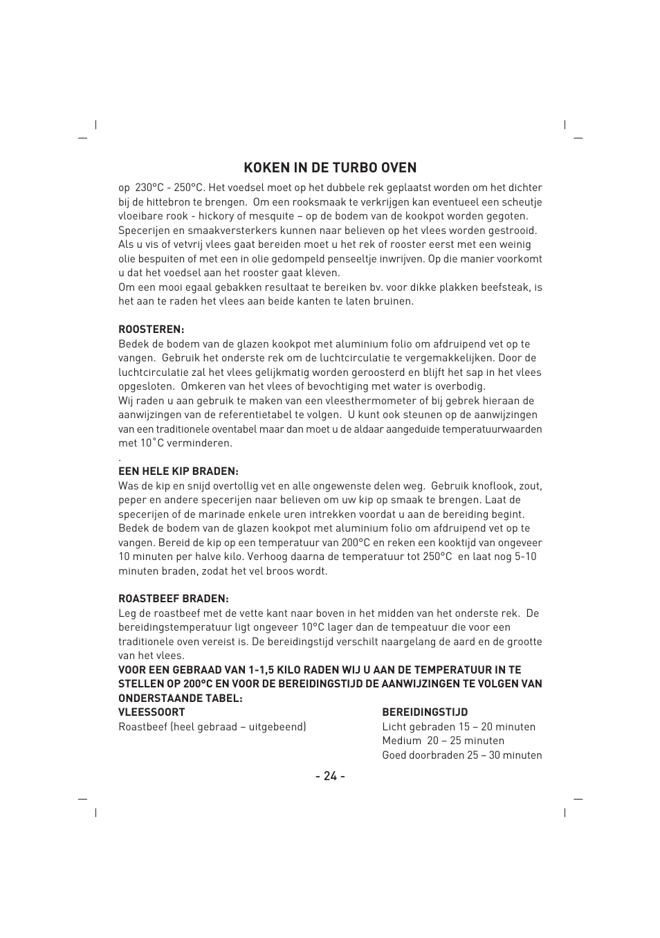 Koken in de turbo oven | SINBO SCO 5023 User Manual | Page 25 / 60