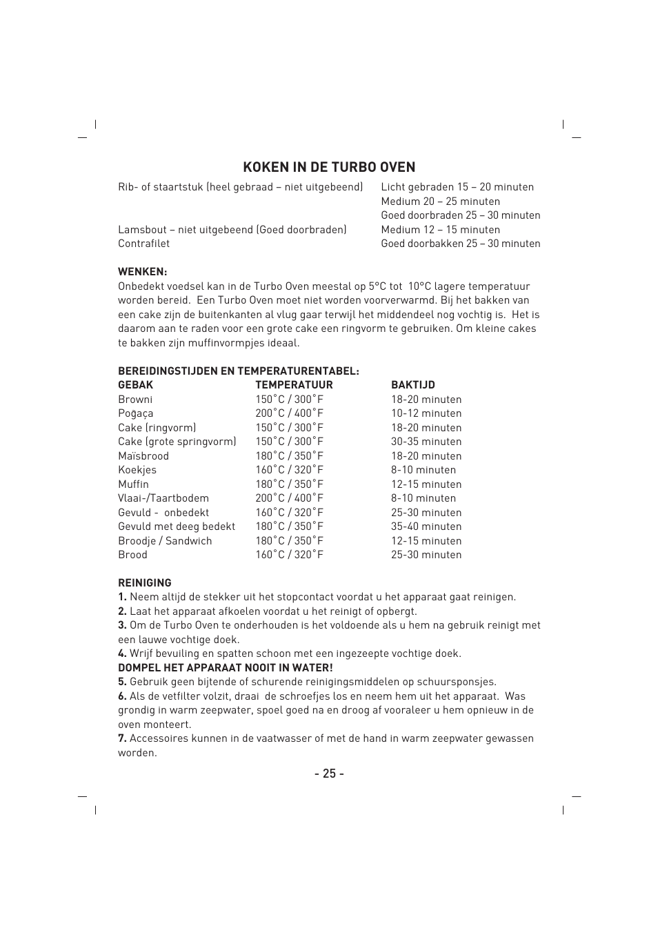 Koken in de turbo oven | SINBO SCO 5023 User Manual | Page 26 / 60