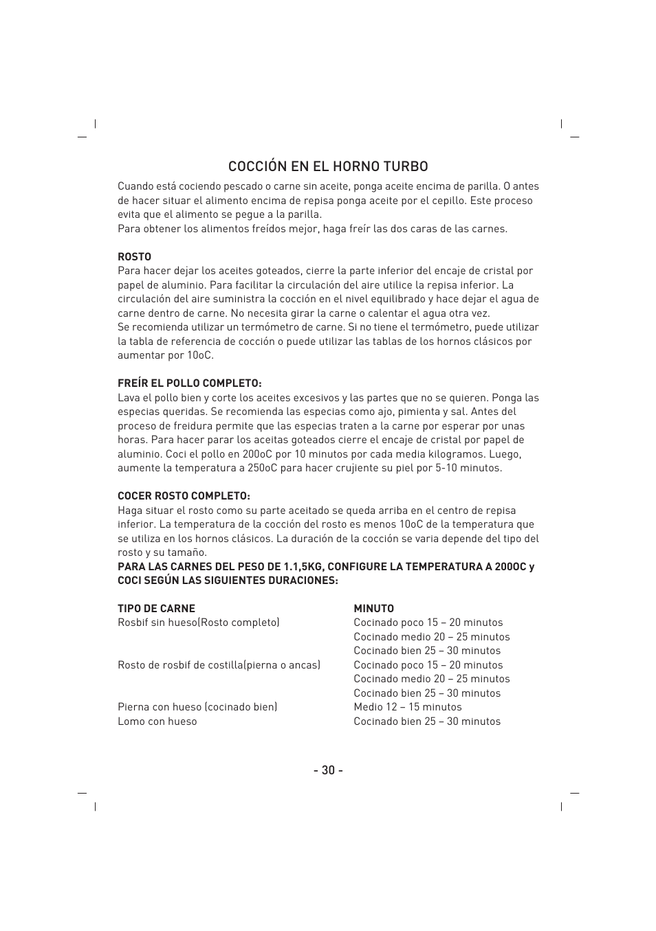 Cocción en el horno turbo | SINBO SCO 5023 User Manual | Page 31 / 60