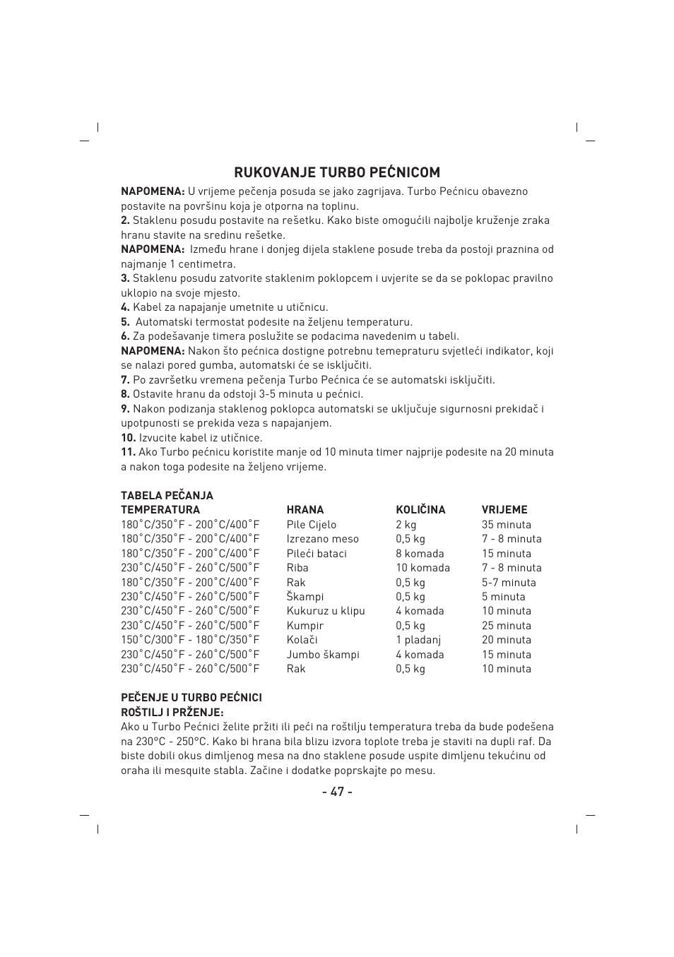 Rukovanje turbo pe´cnicom | SINBO SCO 5023 User Manual | Page 48 / 60