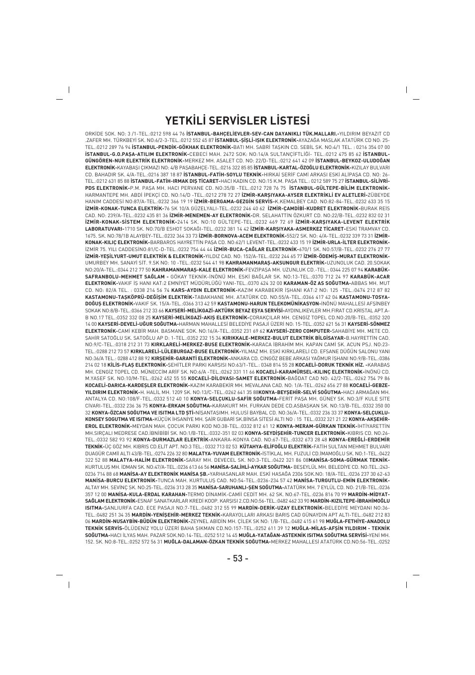 Yetk‹l‹ serv‹sler l‹stes | SINBO SCO 5023 User Manual | Page 54 / 60