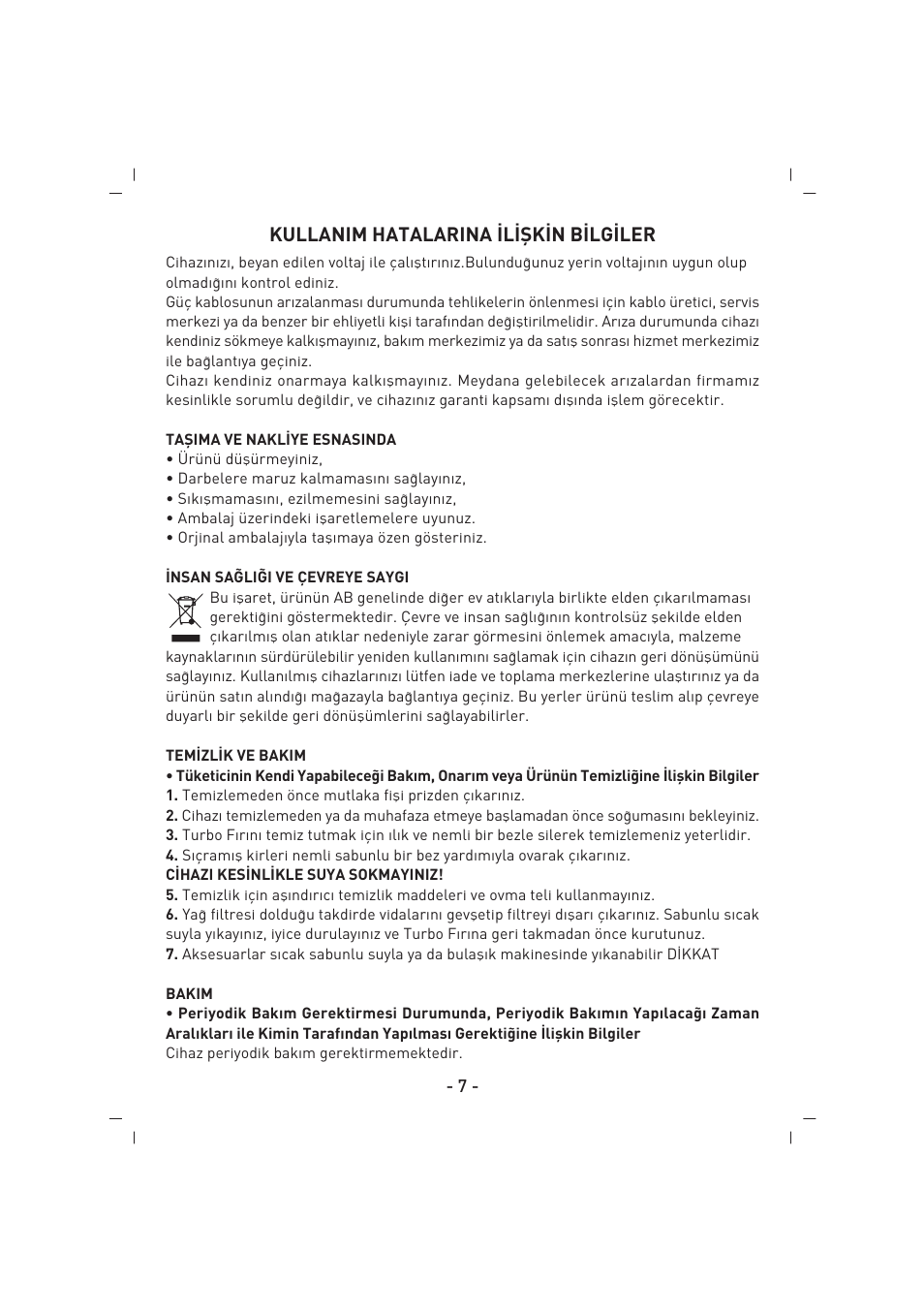 Kullanim hatalarina ‹l‹fik‹n b‹lg‹ler | SINBO SCO 5023 User Manual | Page 8 / 60