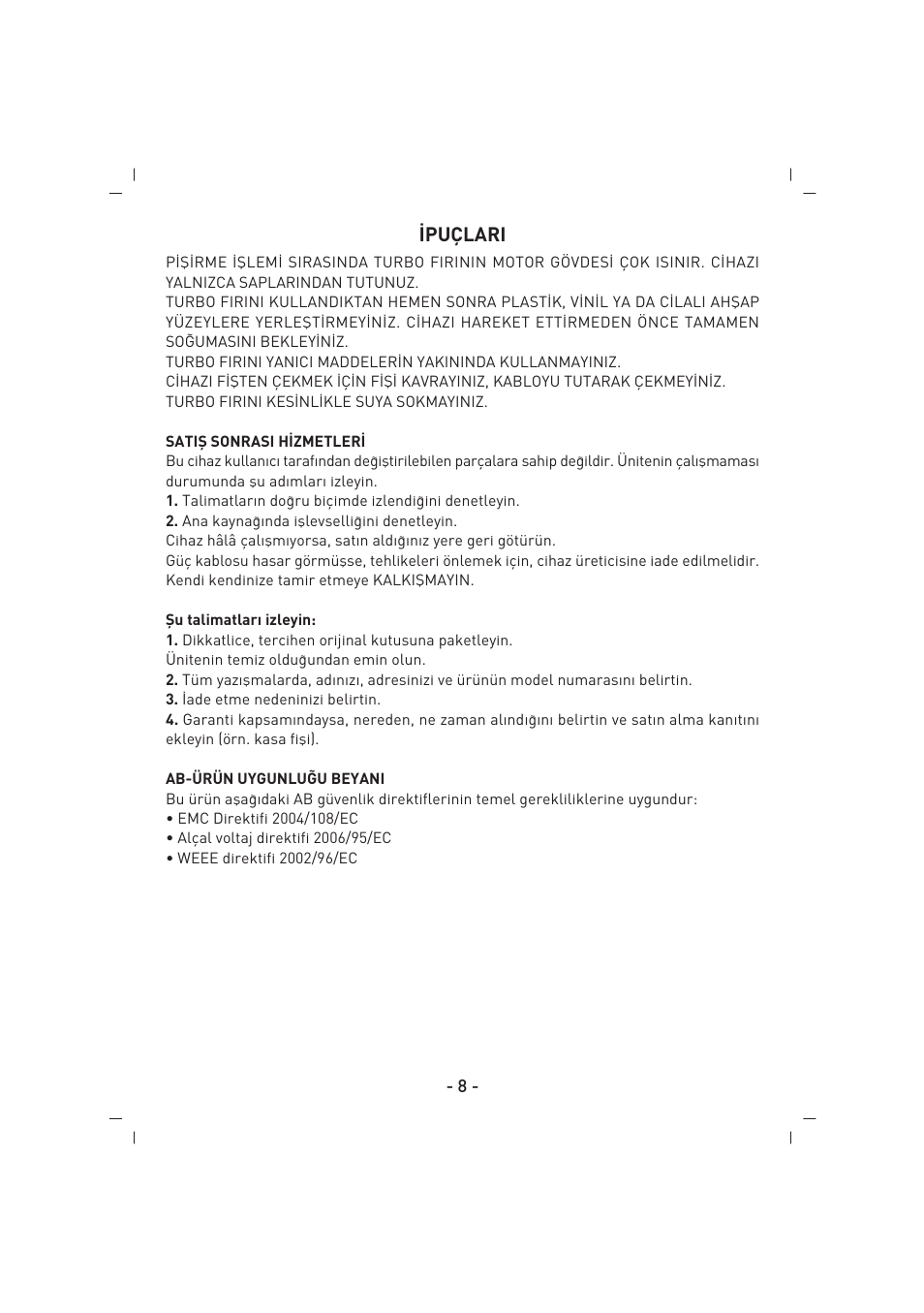 Puçlari | SINBO SCO 5023 User Manual | Page 9 / 60
