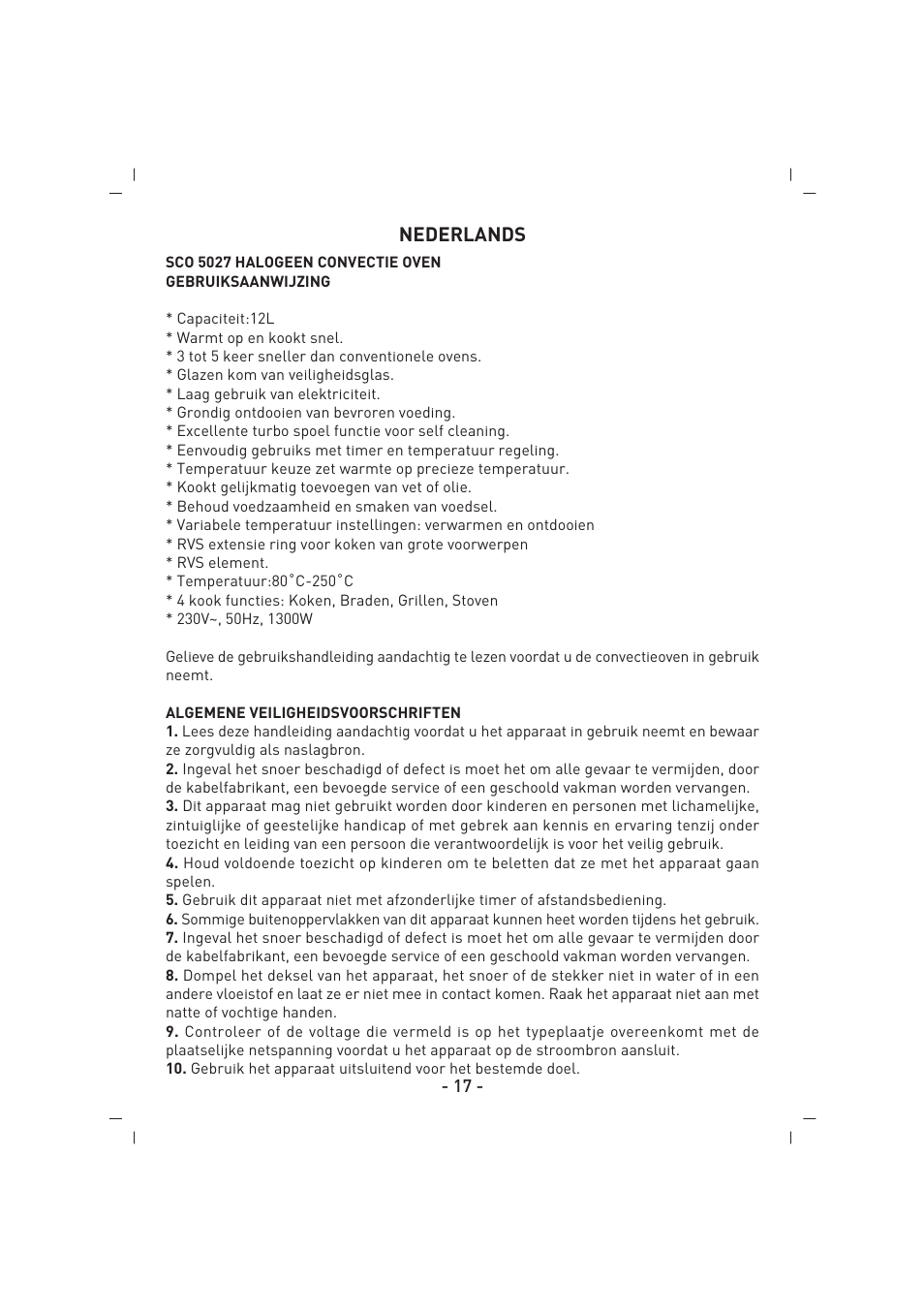 Nederlands | SINBO SCO 5027 User Manual | Page 18 / 48