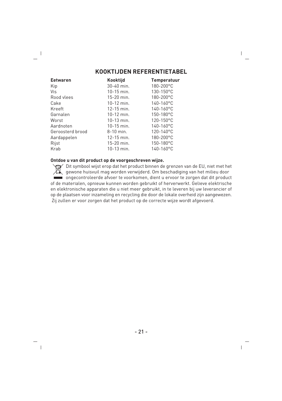 Kooktijden referentietabel | SINBO SCO 5027 User Manual | Page 22 / 48
