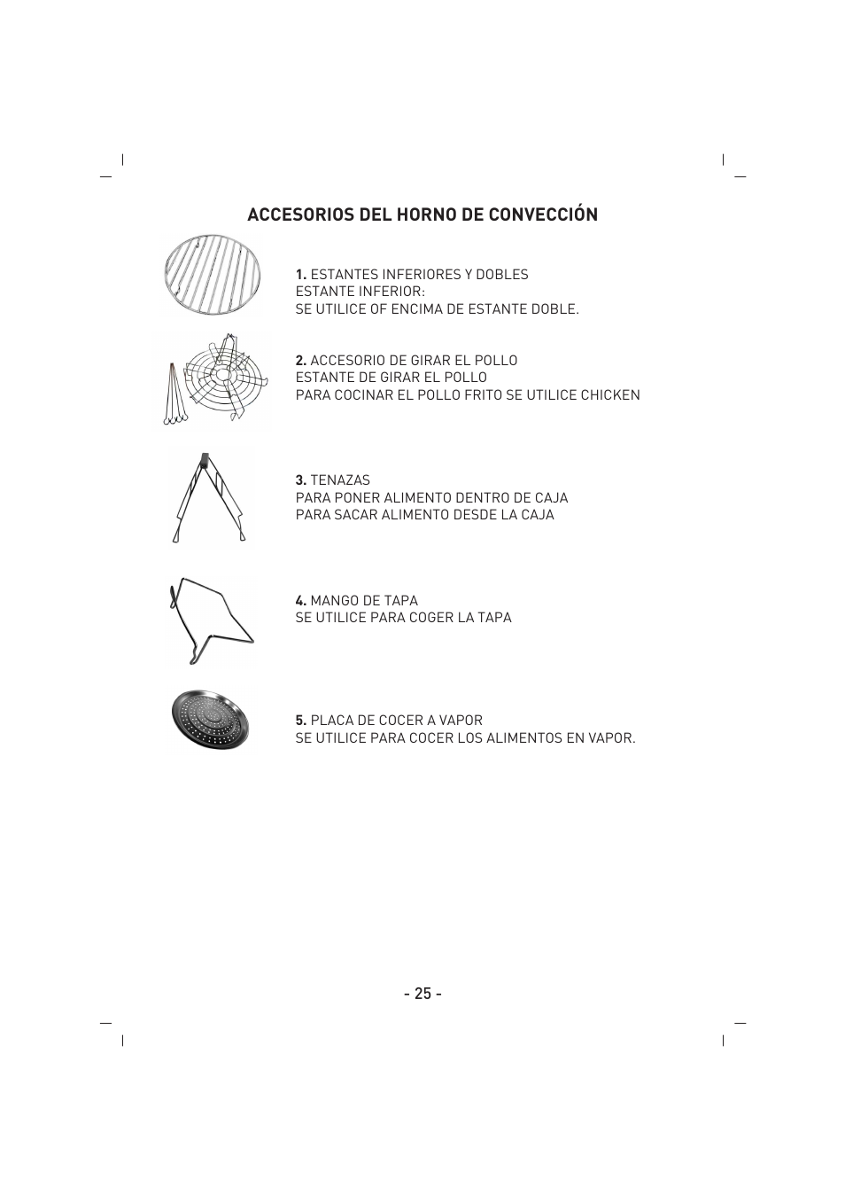 Accesorios del horno de convección | SINBO SCO 5027 User Manual | Page 26 / 48