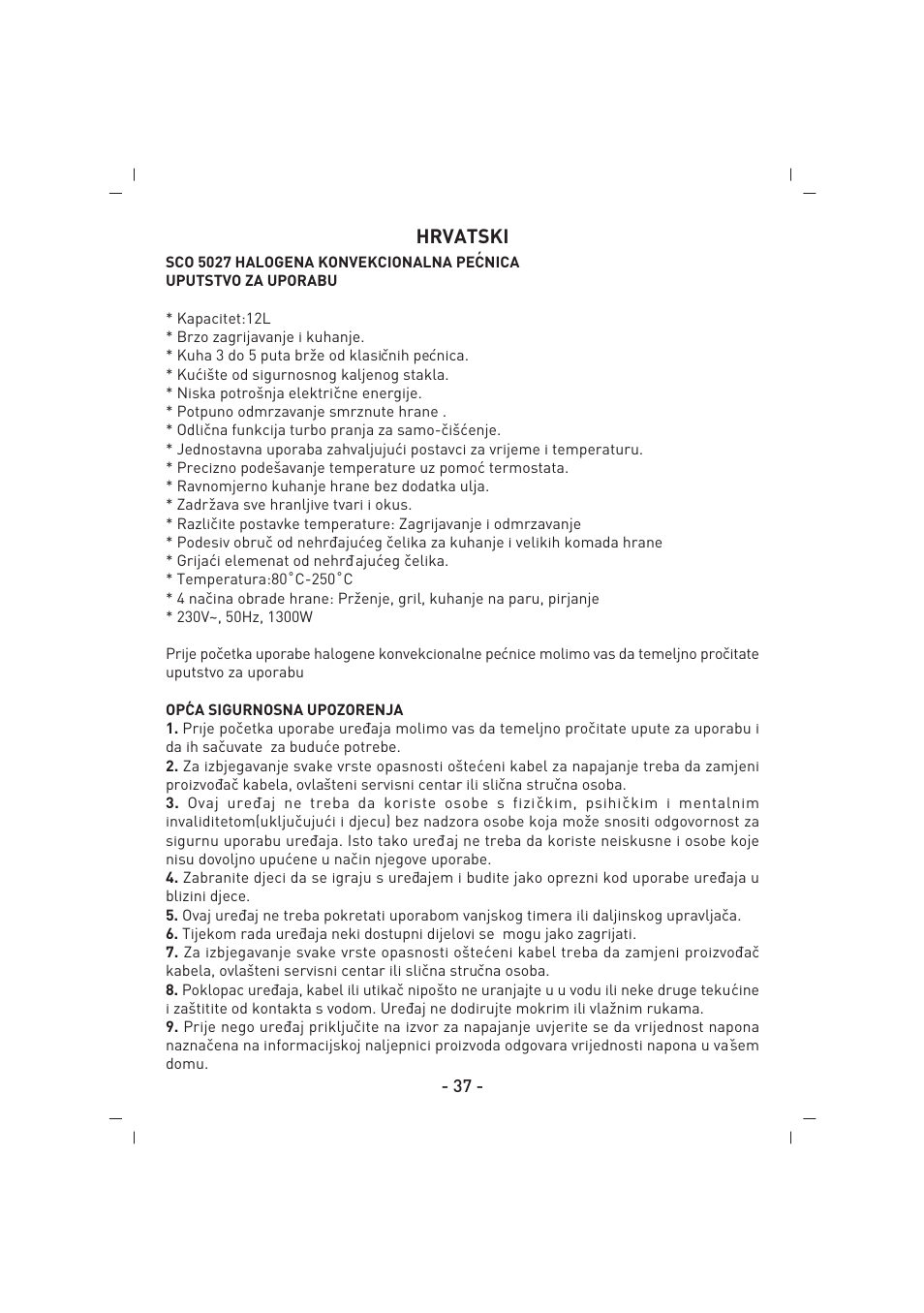 Hrvatski | SINBO SCO 5027 User Manual | Page 38 / 48