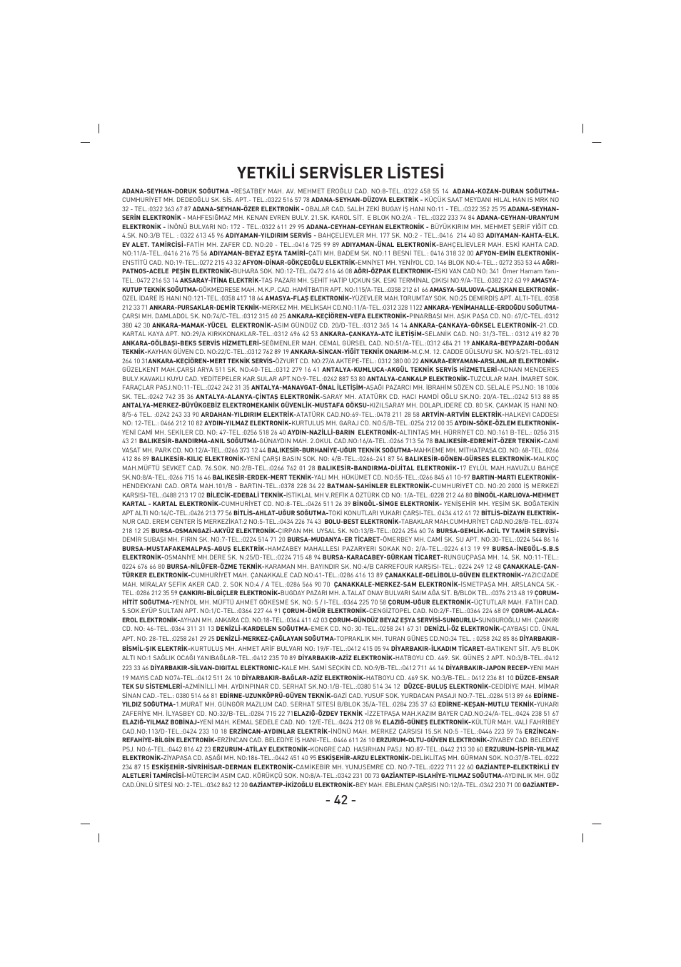 Yetk‹l‹ serv‹sler l‹stes | SINBO SCO 5027 User Manual | Page 43 / 48