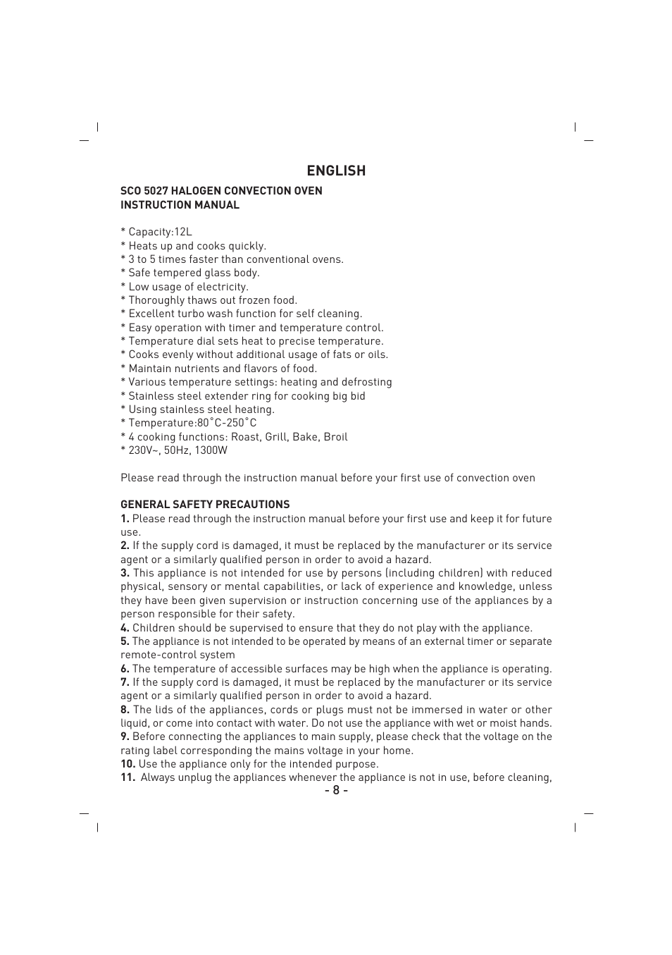 English | SINBO SCO 5027 User Manual | Page 9 / 48