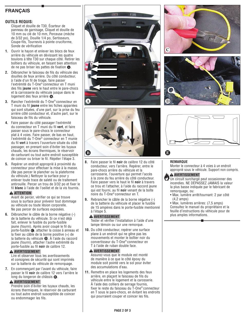 Hf g e d, Français | Draw-Tite 118605 T-ONE CONNECTOR User Manual | Page 2 / 3