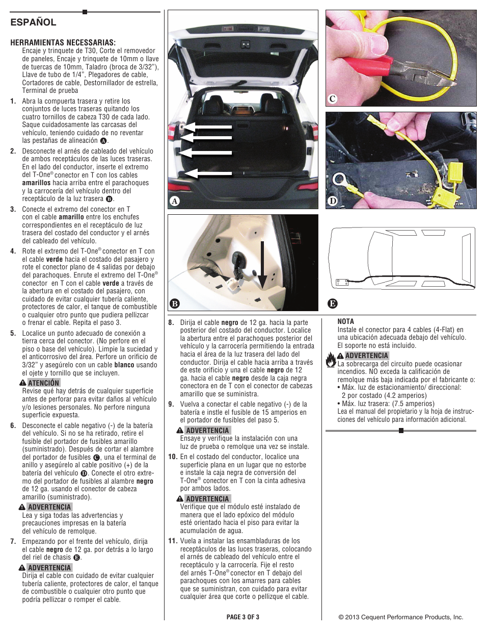Hf g e d, Español | Draw-Tite 118605 T-ONE CONNECTOR User Manual | Page 3 / 3